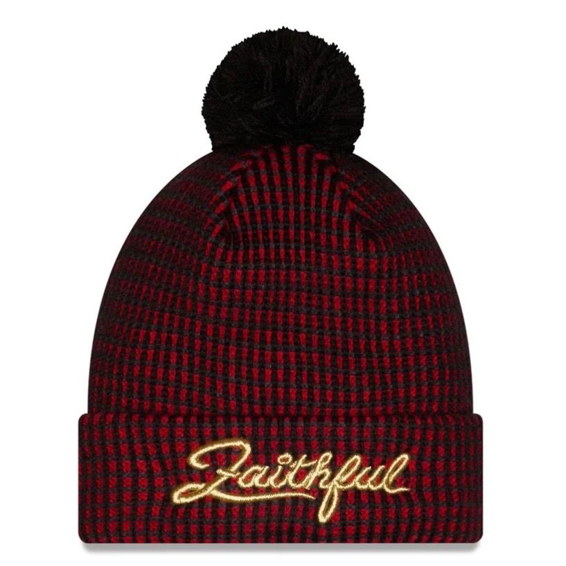 San Francisco 49ers Men’s Black / Red 2026 Rivalry New Era Cuffed Pom Knit Hat San Francisco 49ers Men’s Black / Red 2026 Rivalry New Era Cuffed Pom Knit Hat