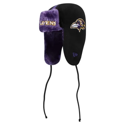 Baltimore Ravens Men's Black New Era Helmet Head Trapper Knit Hat Baltimore Ravens Men's Black New Era Helmet Head Trapper Knit Hat