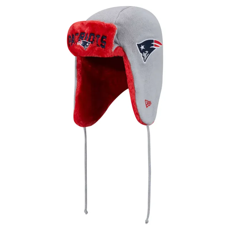 New England Patriots Men's Gray New Era Helmet Head Trapper Knit Hat New England Patriots Men's Gray New Era Helmet Head Trapper Knit Hat