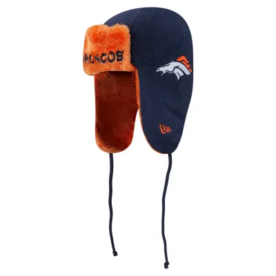 Denver Broncos Men's Navy New Era Helmet Head Trapper Knit Hat