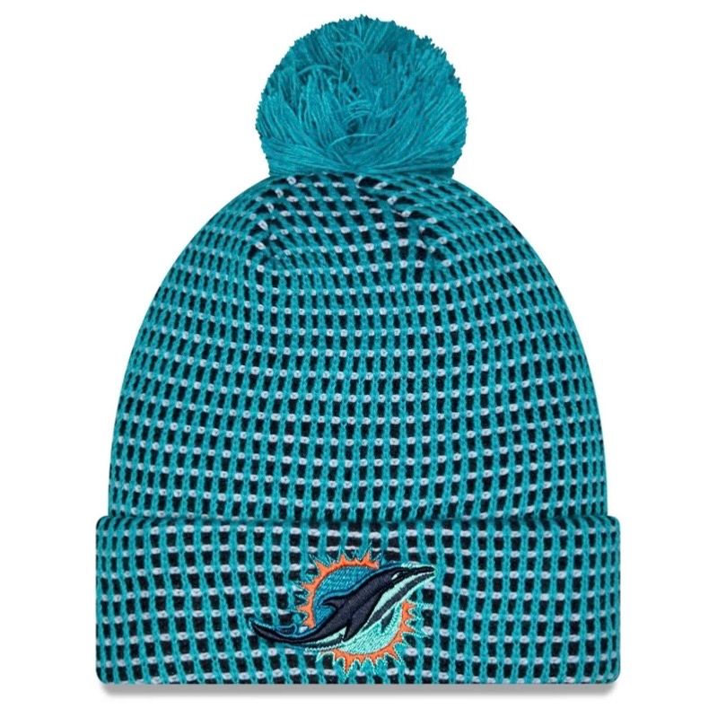 Miami Dolphins Men’s Aqua 2026 Rivalry New Era Cuffed Pom Knit Hat