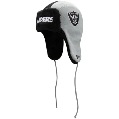 Las Vegas Raiders Men's Gray New Era Helmet Head Trapper Knit Hat Las Vegas Raiders Men's Gray New Era Helmet Head Trapper Knit Hat