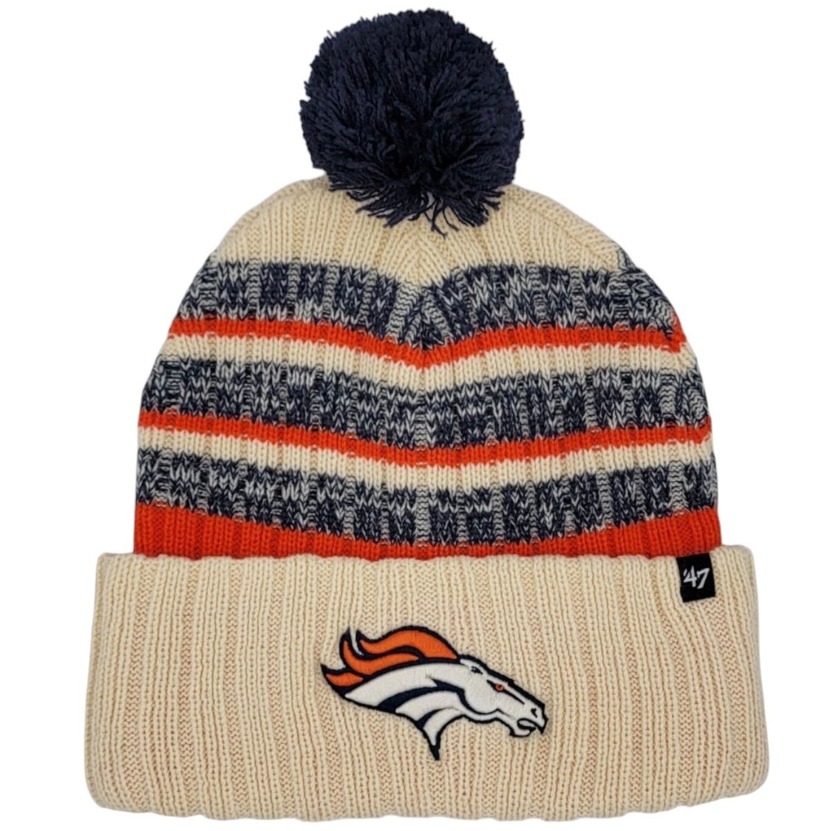 Denver Broncos Men's Natural 47 Brand Cuffed Pom Knit Hat Denver Broncos Men's Natural 47 Brand Cuffed Pom Knit Hat