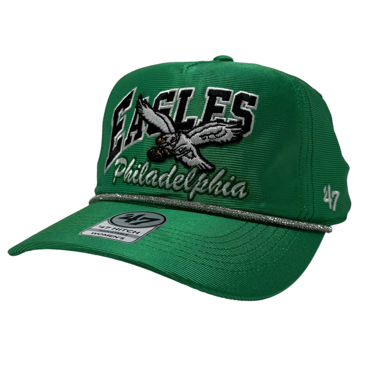 Philadelphia Eagles Women's Historic Kelly Green 47 Hitch Rope Sparkle Adjustable Hat Philadelphia Eagles Women's Historic Kelly Green 47 Hitch Rope Sparkle Adjustable Hat