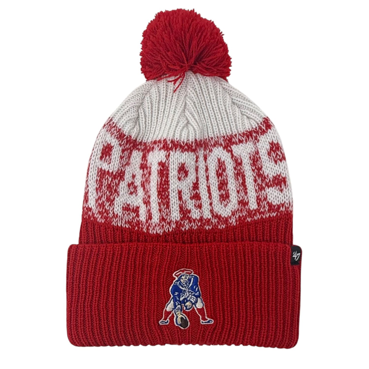 New England Patriots Men's Historic Red 47 Cuffed Pom Knit Hat New England Patriots Men's Historic Red 47 Cuffed Pom Knit Hat