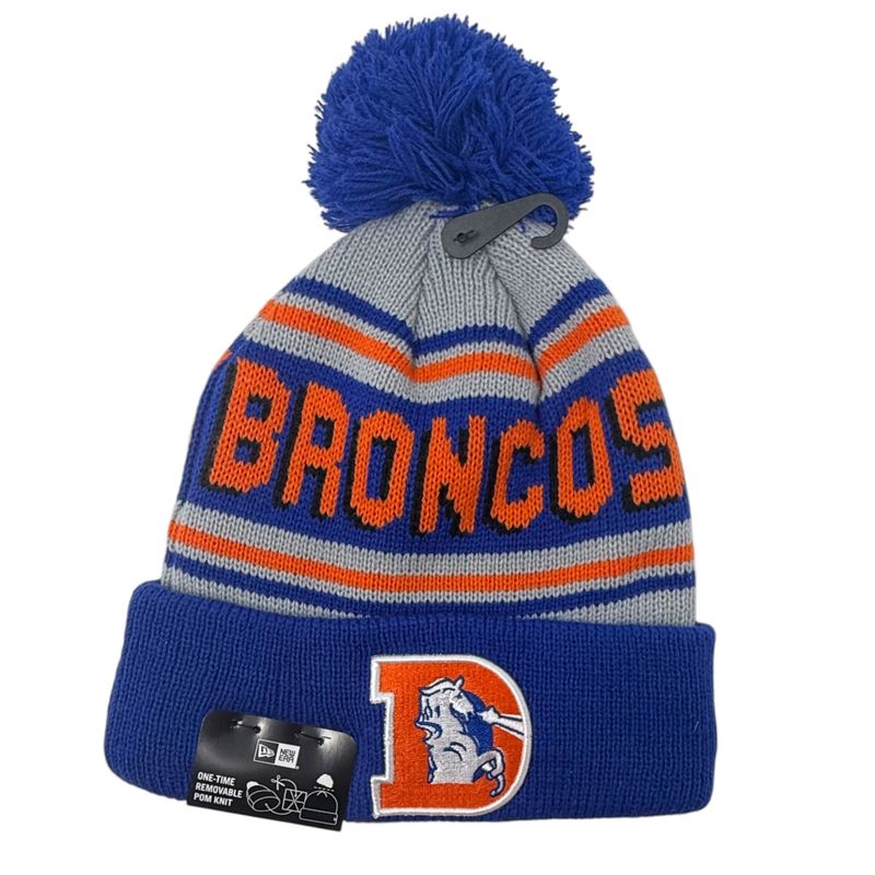 Denver Broncos Men’s Blue Historic Wordmark New Era Knit Pom Hat