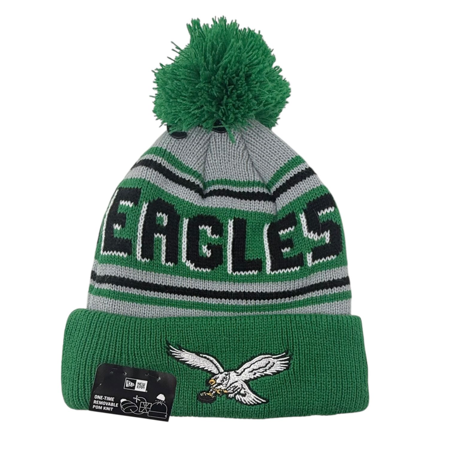 Philadelphia Eagles Men’s Kelly Green Historic Wordmark New Era Knit Pom Hat