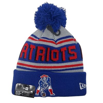 New England Patriots Men’s Blue Historic Wordmark New Era Knit Pom Hat