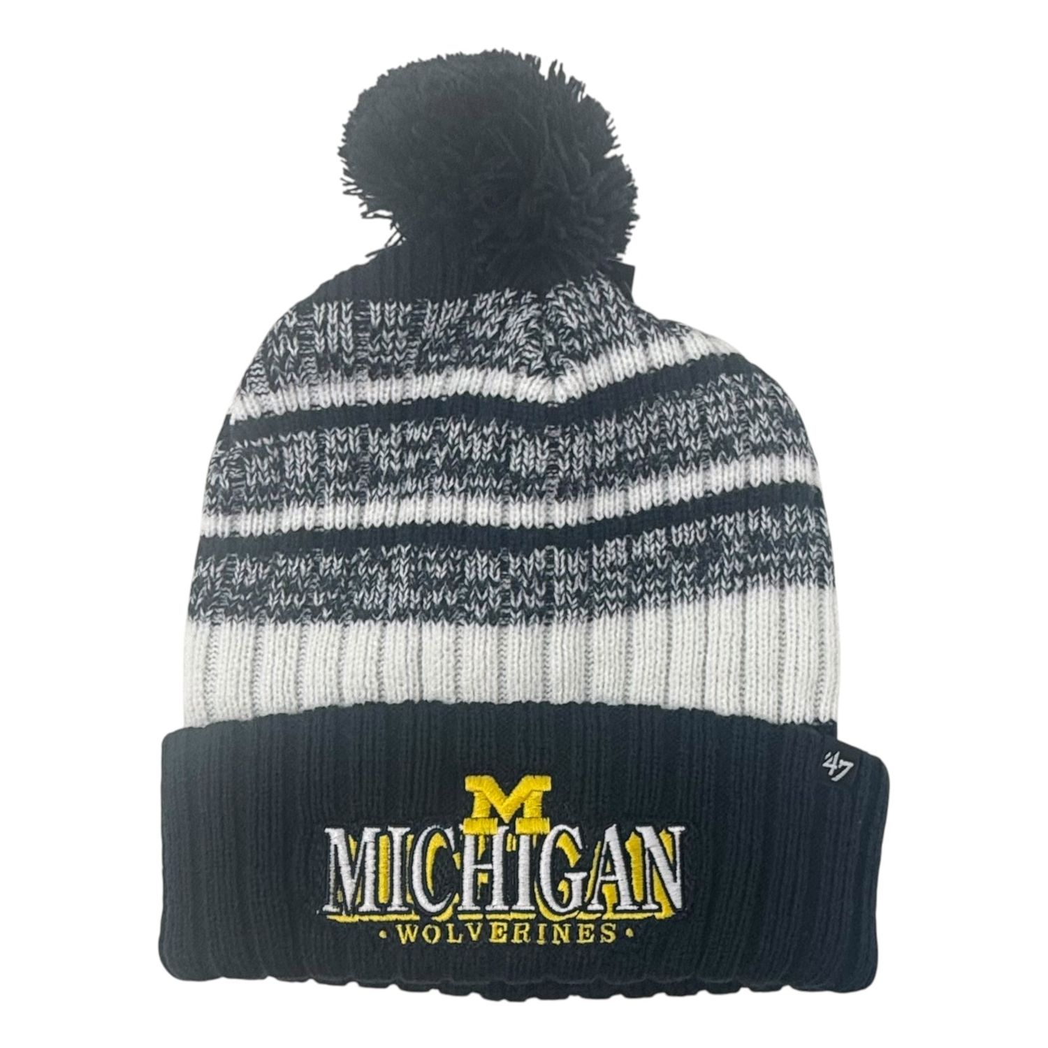 Michigan Wolverines Men's 47 Brand Cuffed Pom Knit Hat Michigan Wolverines Men's 47 Brand Cuffed Pom Knit Hat