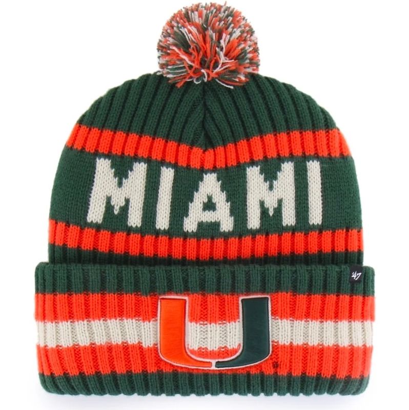 Miami Hurricanes Men’s Green 47 Bering Cuffed Pom Knit Hat