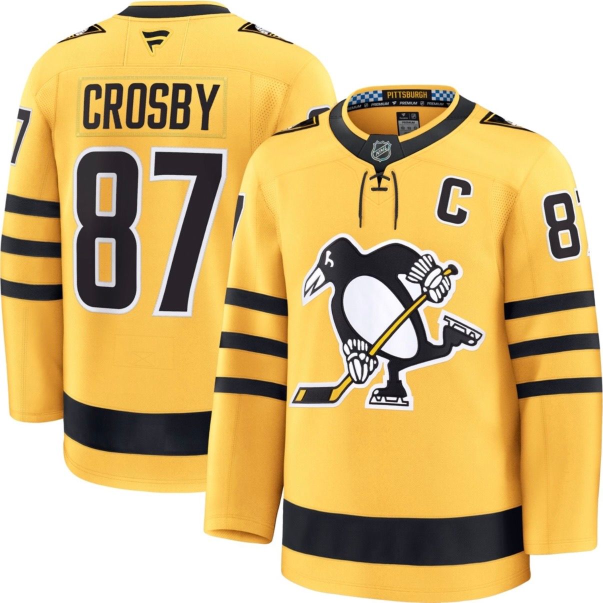 Pittsburgh Penguins Sidney Crosby #87 Men's Yellow Alternate Premium Authentic Jersey Pittsburgh Penguins Sidney Crosby #87 Men's Yellow Alternate Premium Authentic Jersey