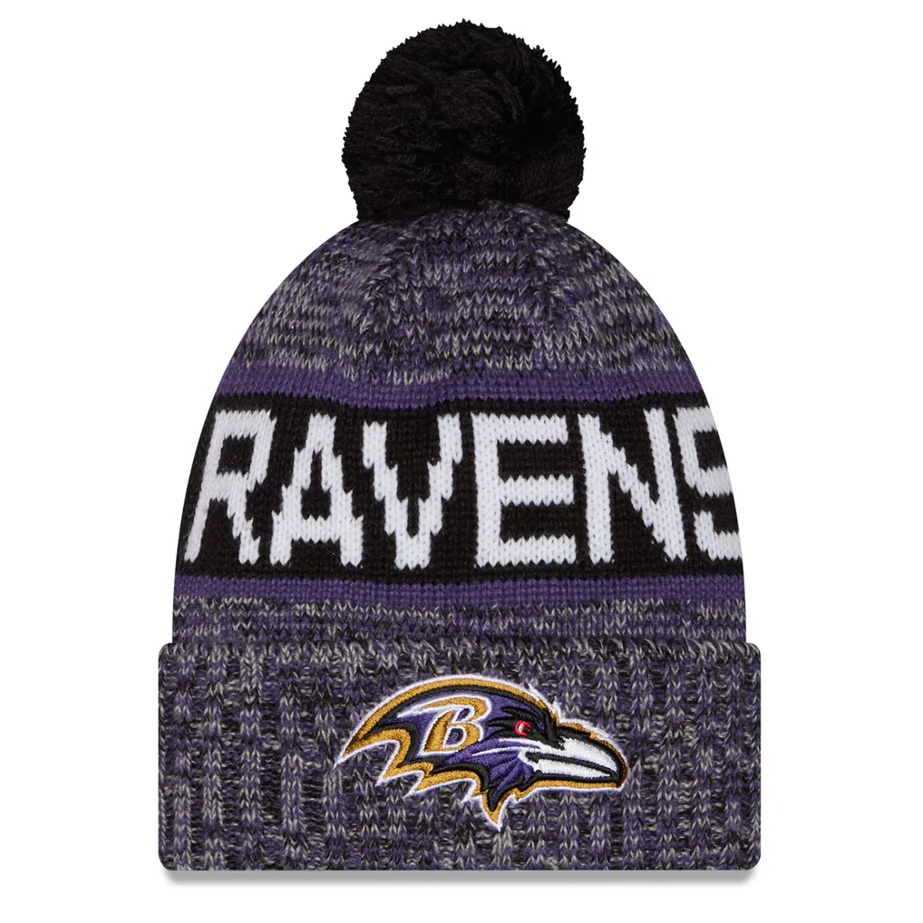 Baltimore Ravens Men’s New Era Tri-Color Knit Pom Hat Baltimore Ravens Men’s New Era Tri-Color Knit Pom Hat