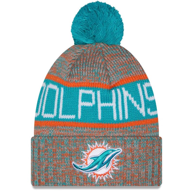 Miami Dolphins Men’s New Era Tri-Color Knit Pom Hat Miami Dolphins Men’s New Era Tri-Color Knit Pom Hat