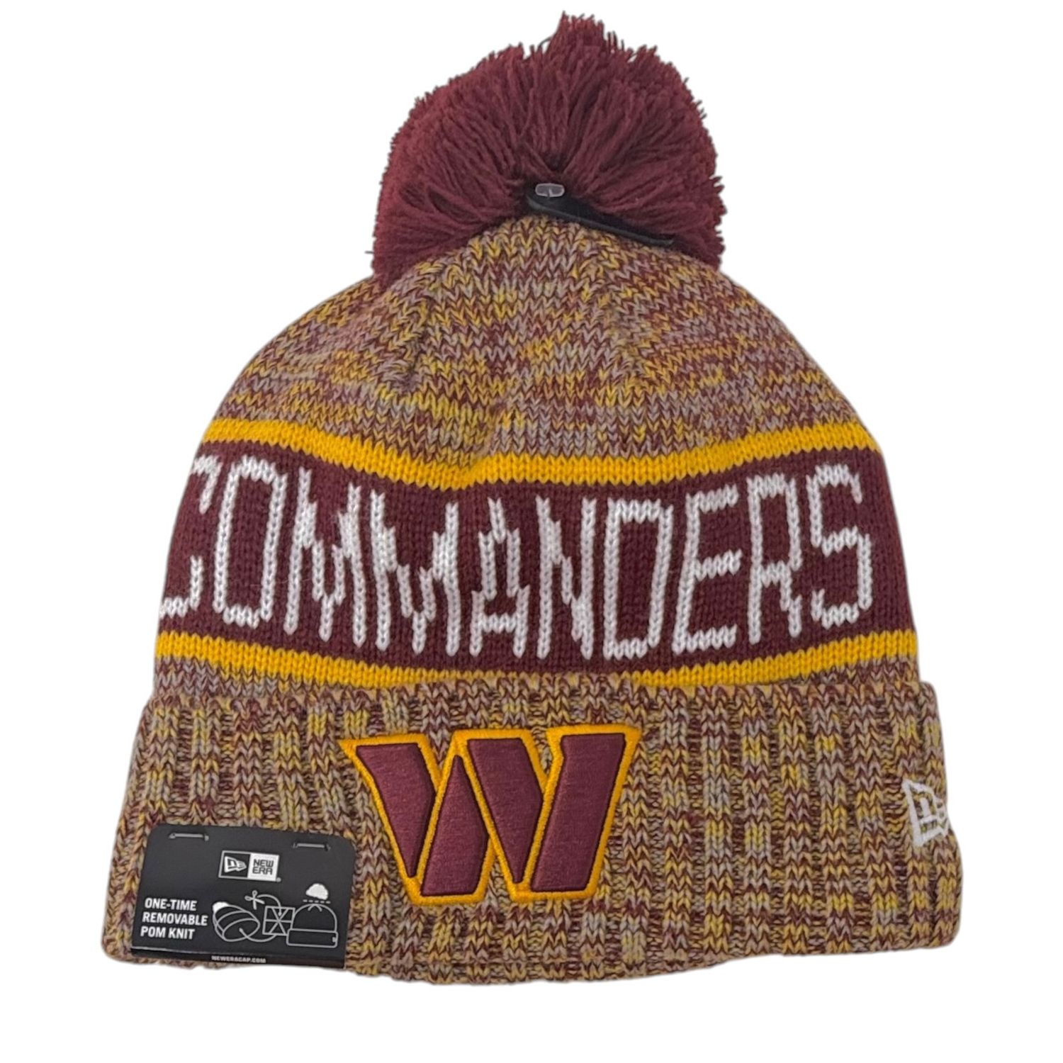 Washington Commanders Men’s New Era Tri-Color Knit Pom Hat Washington Commanders Men’s New Era Tri-Color Knit Pom Hat