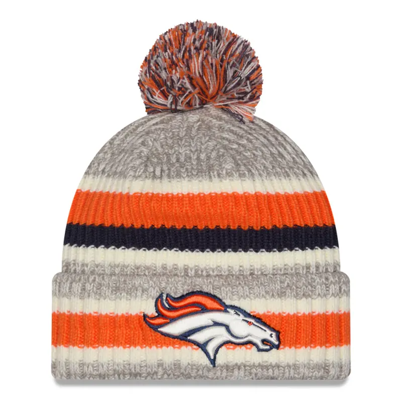 Denver Broncos Youth Striped New Era Cuffed Pom Knit Hat