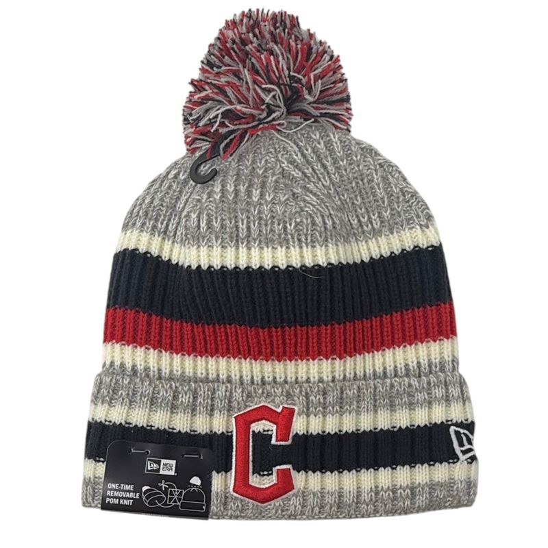 Cleveland Guardians Youth Striped New Era Cuffed Pom Knit Hat