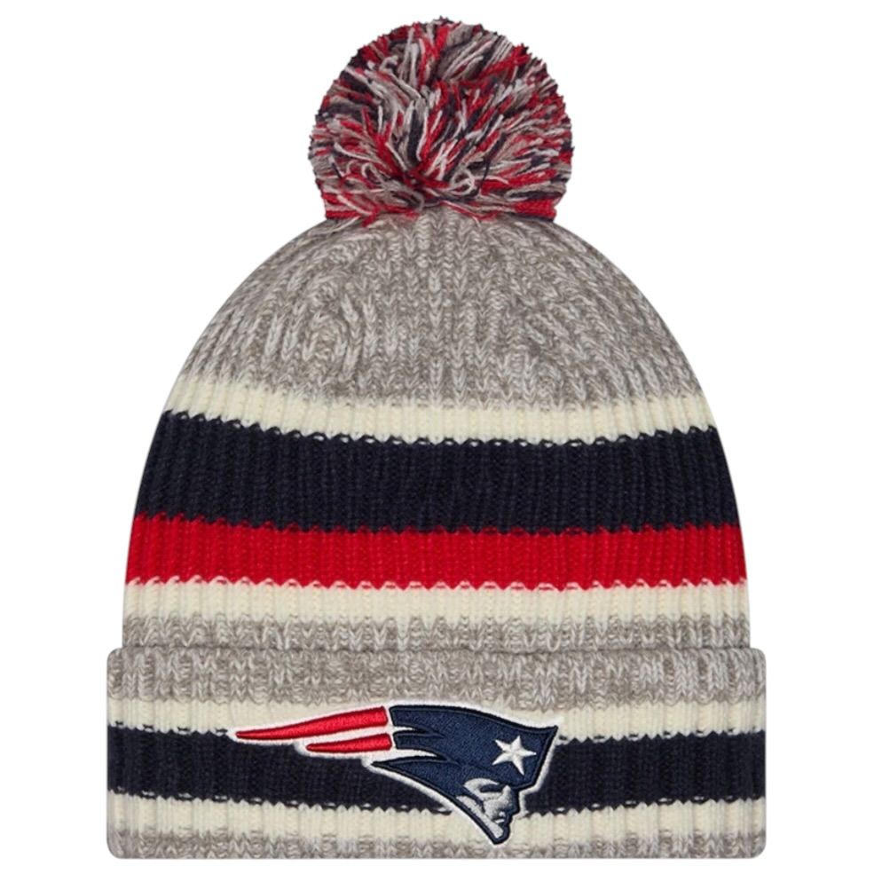 New England Patriots Youth Striped New Era Cuffed Pom Knit Hat New England Patriots Youth Striped New Era Cuffed Pom Knit Hat