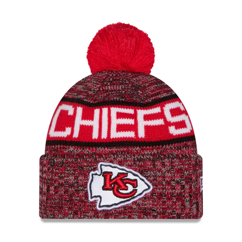 Kansas City Chiefs Youth New Era Tri-Color Knit Pom Hat Kansas City Chiefs Youth New Era Tri-Color Knit Pom Hat