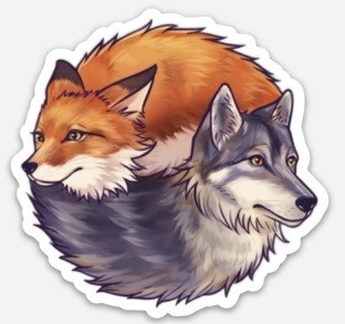 Sticker Yin Yang Wolf & Fox