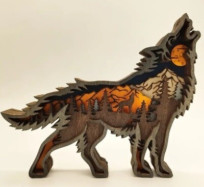 Wooden Wolf Ornament