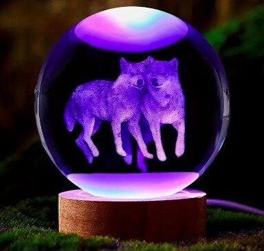 3D Crystal Ball Wolf Night Light