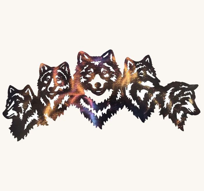 Family of 5 Wolves Metal Art