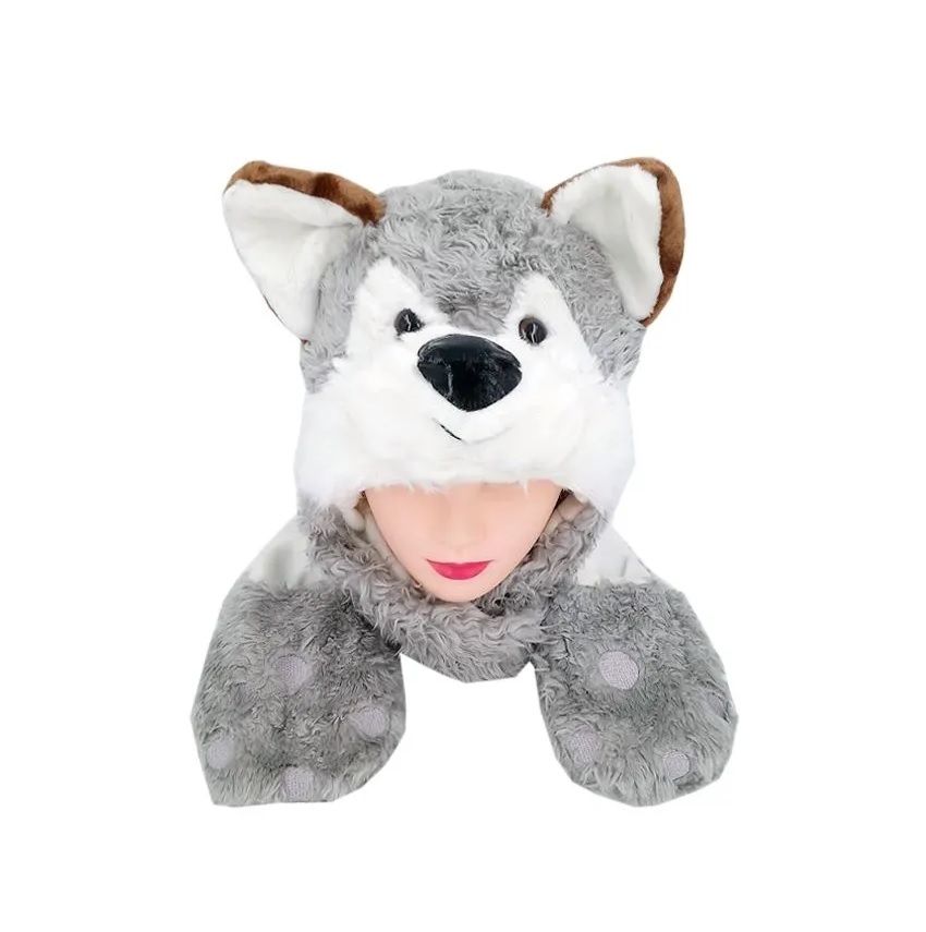 Plush Brown Eared Wolf Beanie Hat