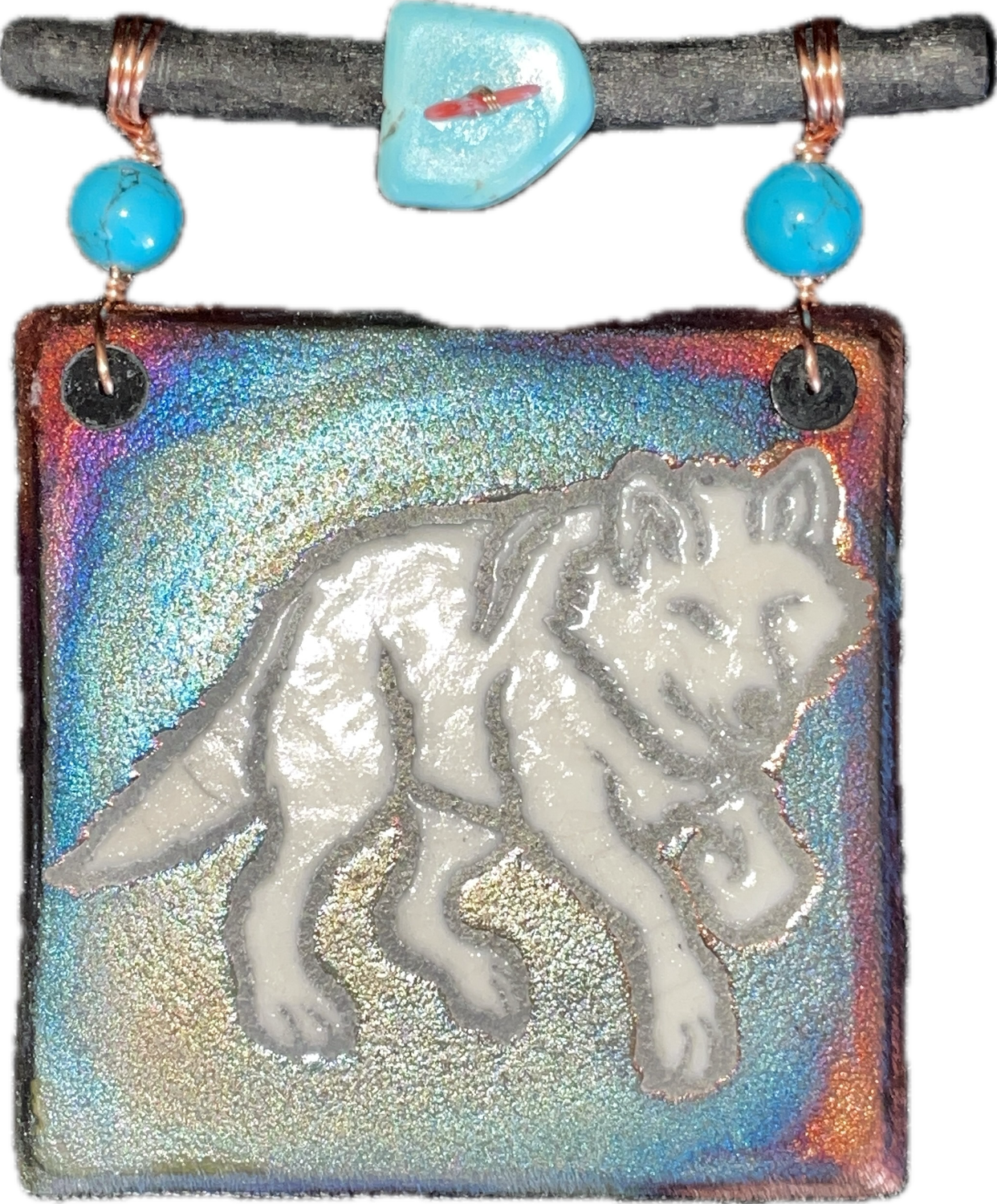Raku Dream Catcher Tile, Choose a Design:: Wolf