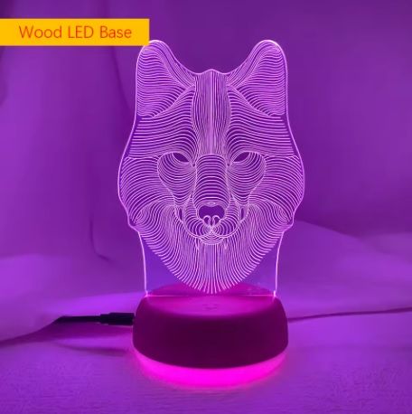 Wolf LED Night Light - Wood Base