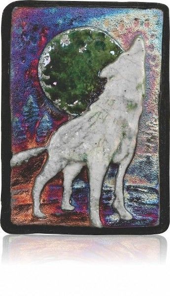 Raku Tile Art, Choose a Design:: Howling Wolf