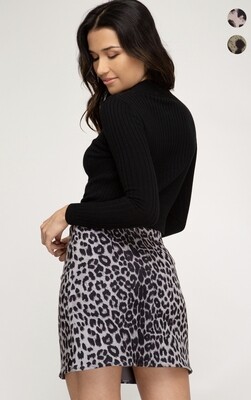 Skirt-Grey leopard suede skirt