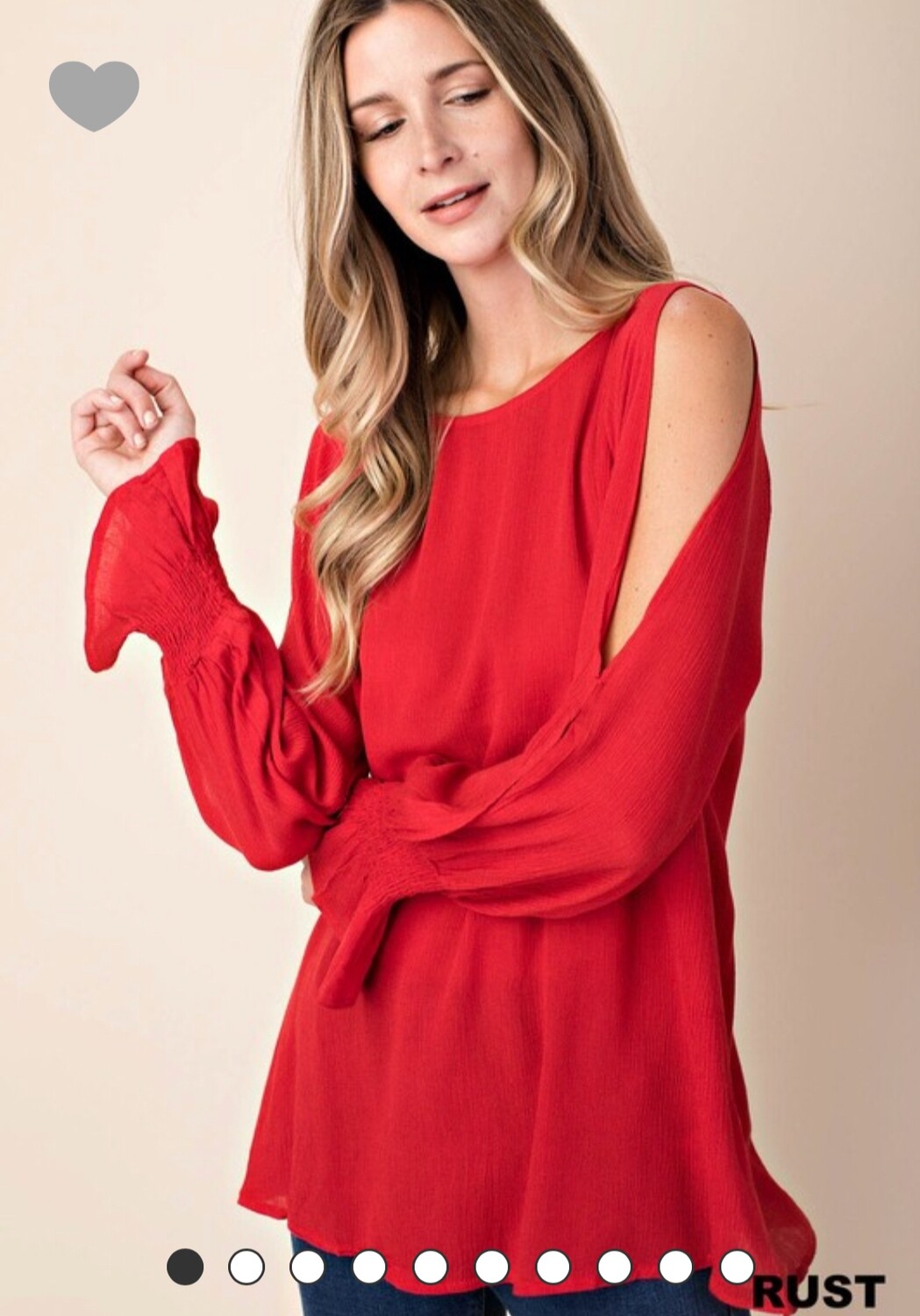 Shirt-Red and Tirquoise blouse with peek-a-boo long sleeve.  Light weight