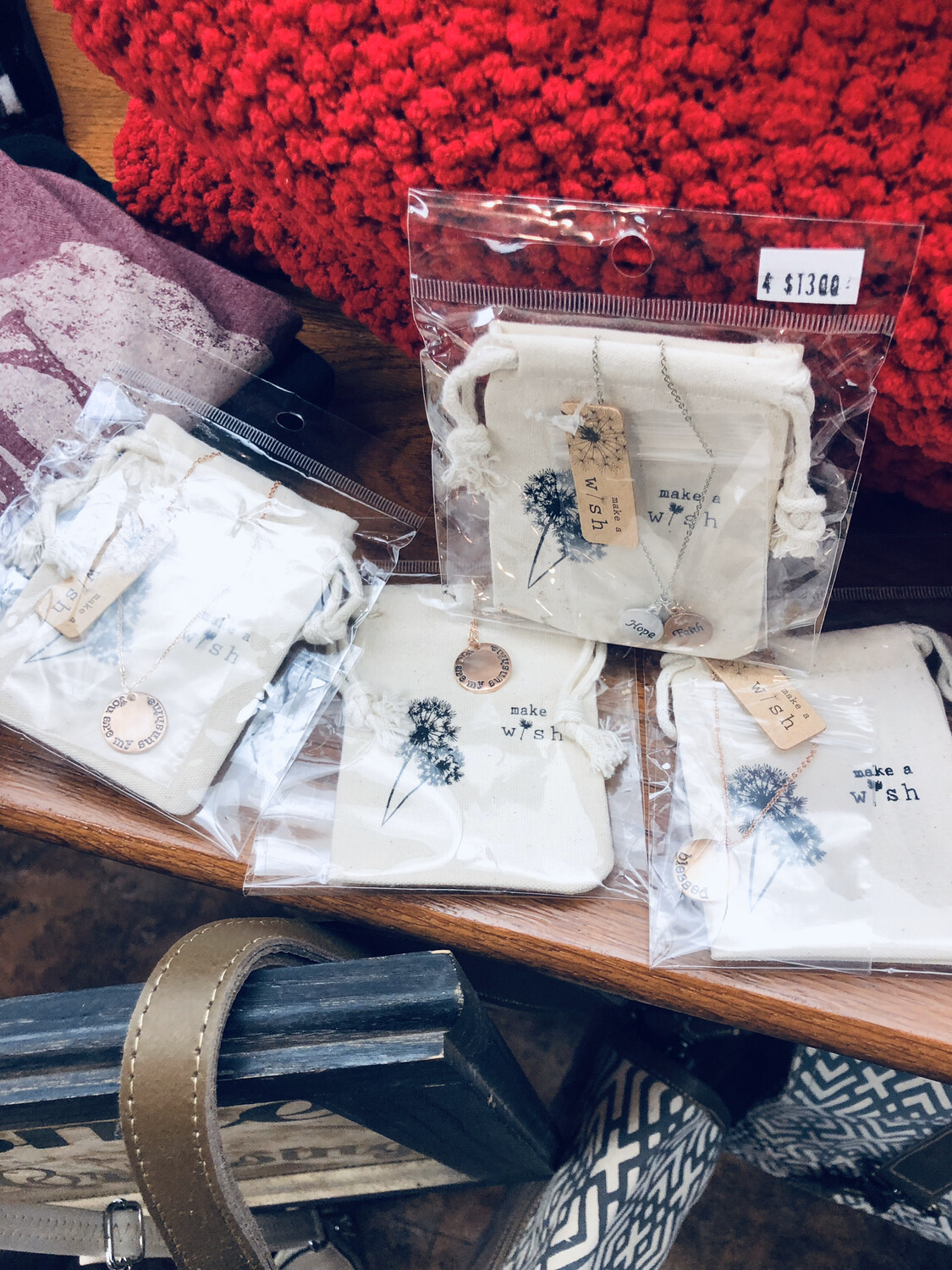 Necklaces (8) With Words And Burlap Sack