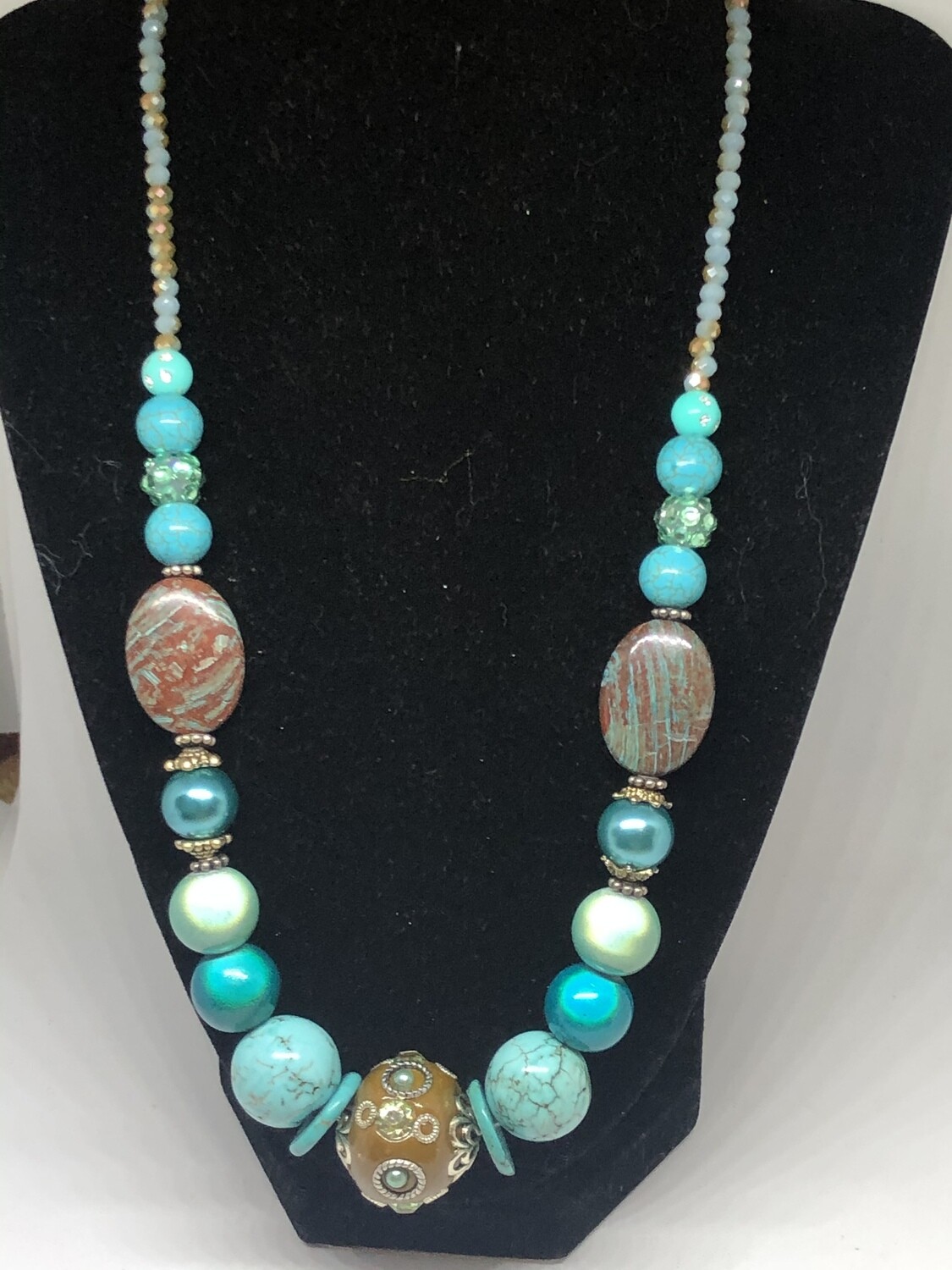 Necklace-Turquoise and brown handmade beaded necklace