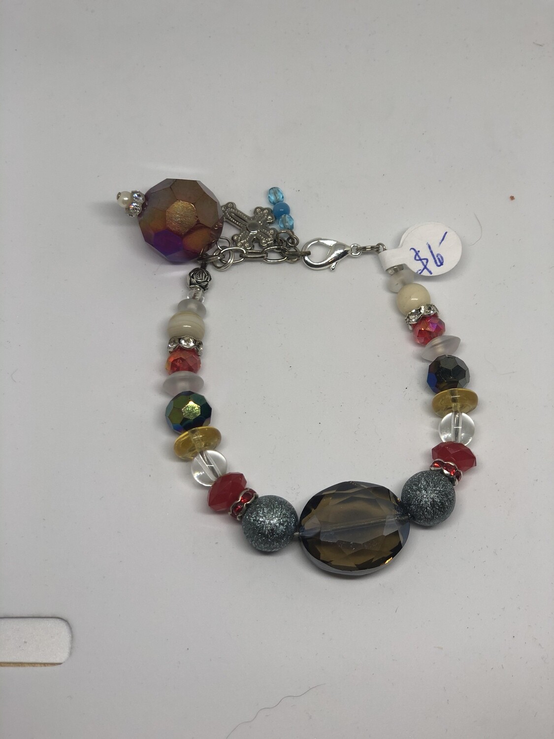 Bracelet-Red, brown, yellow and crystal and blue