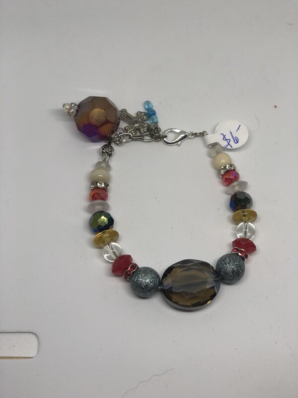 Bracelet-Red, brown, yellow and crystal and blue