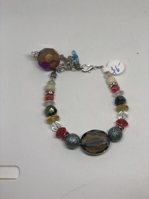 Bracelet-Red, brown, yellow and crystal and blue