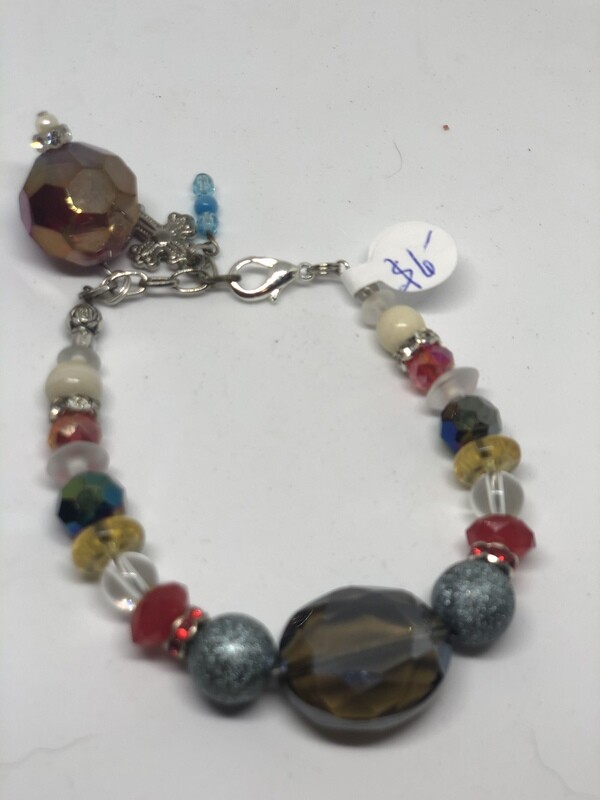 Bracelet-Red, brown, yellow and crystal and blue