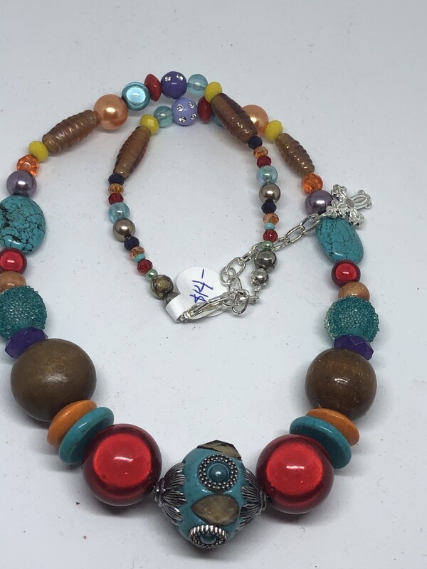 Necklaces (3)-Turquoise, red, yellow bright handmade beaded necklace