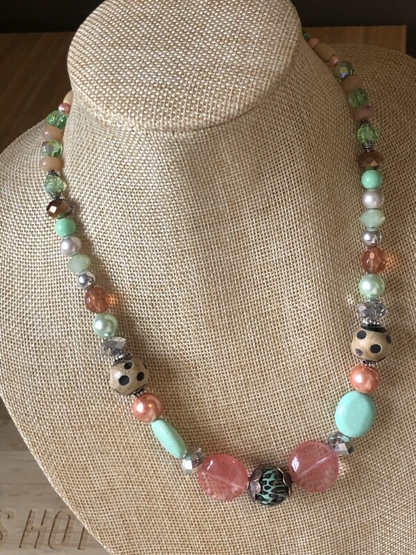 Necklaces, (2)Peach and mint with leopard beads And Peach And Turquoise