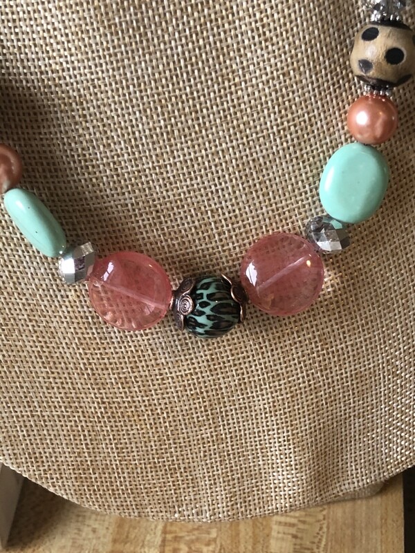 Necklaces, (2)Peach and mint with leopard beads And Peach And Turquoise