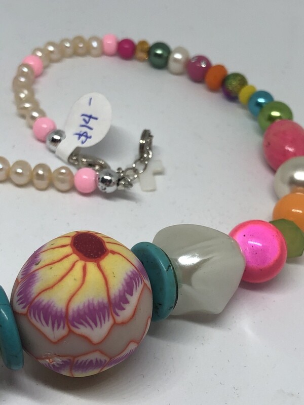 Necklaces (2)-Bright colored flower handmade beaded necklace