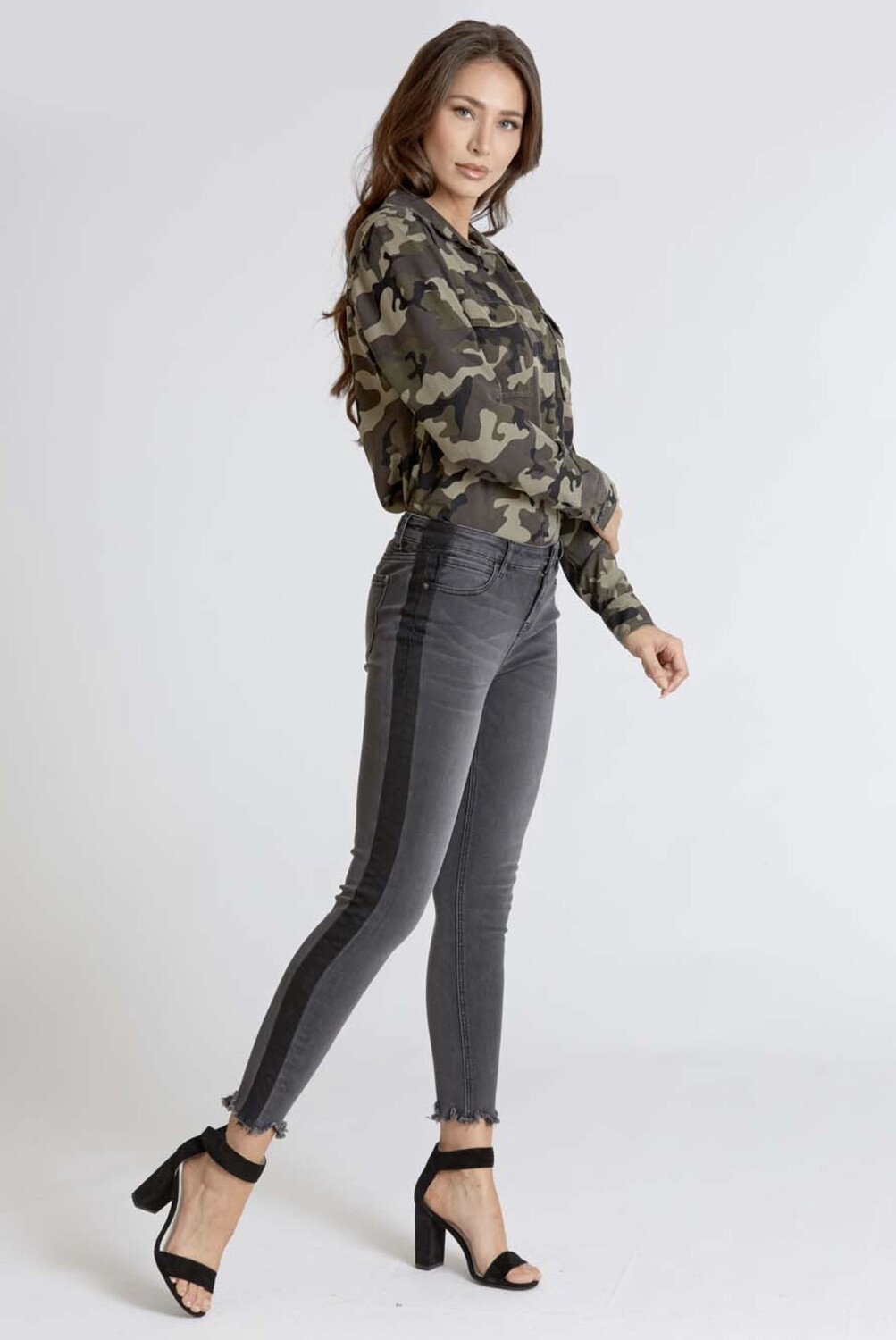 Jeans-Dear John Gisele Skinny High-rise Ankle Frayed Hem, Black With Black Shadow Stripe Detail