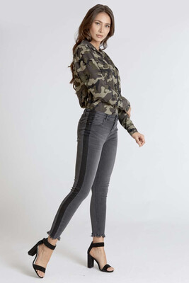 Jeans-Dear John Gisele Skinny High-rise Ankle Frayed Hem, Black With Black Shadow Stripe Detail