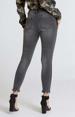 Jeans-Dear John Gisele Skinny High-rise Ankle Frayed Hem, Black With Black Shadow Stripe Detail