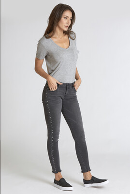 Jeans-Dear John Joyrich Skinny Mid-rise Ankle Frayed Hem, Black With Side Studs