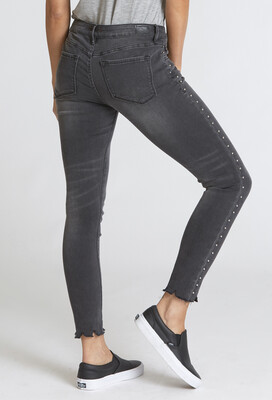 Jeans-Dear John Joyrich Skinny Mid-rise Ankle Frayed Hem, Black With Side Studs