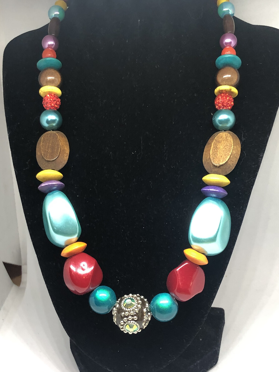 Necklaces (3)-Turquoise, red, yellow bright handmade beaded necklace