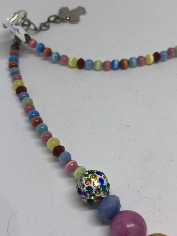 Necklace-Bright colored Pastels With Multi Pink Center Stone handmade beaded necklace