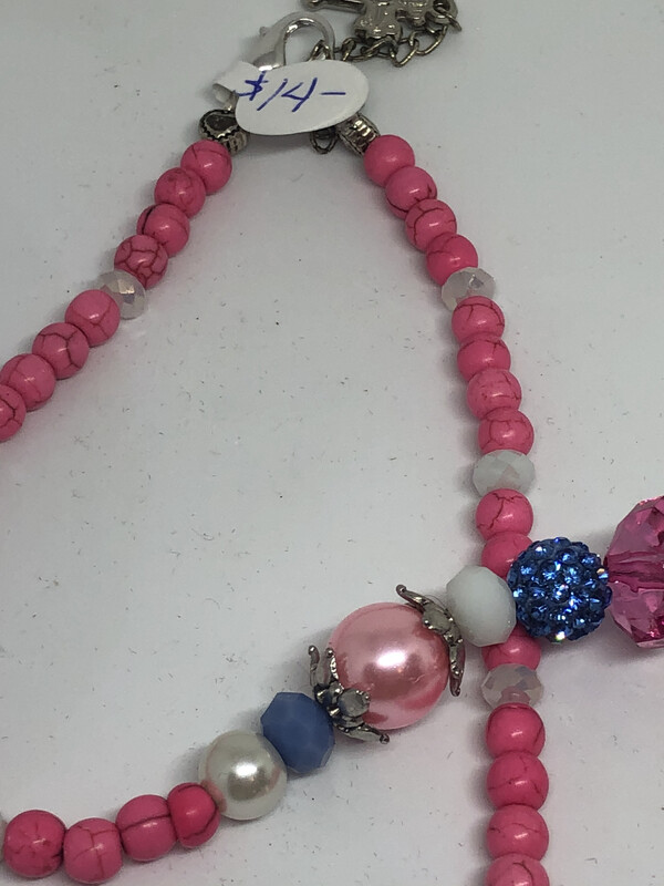 Necklace-pink and Blue handmade beaded necklace